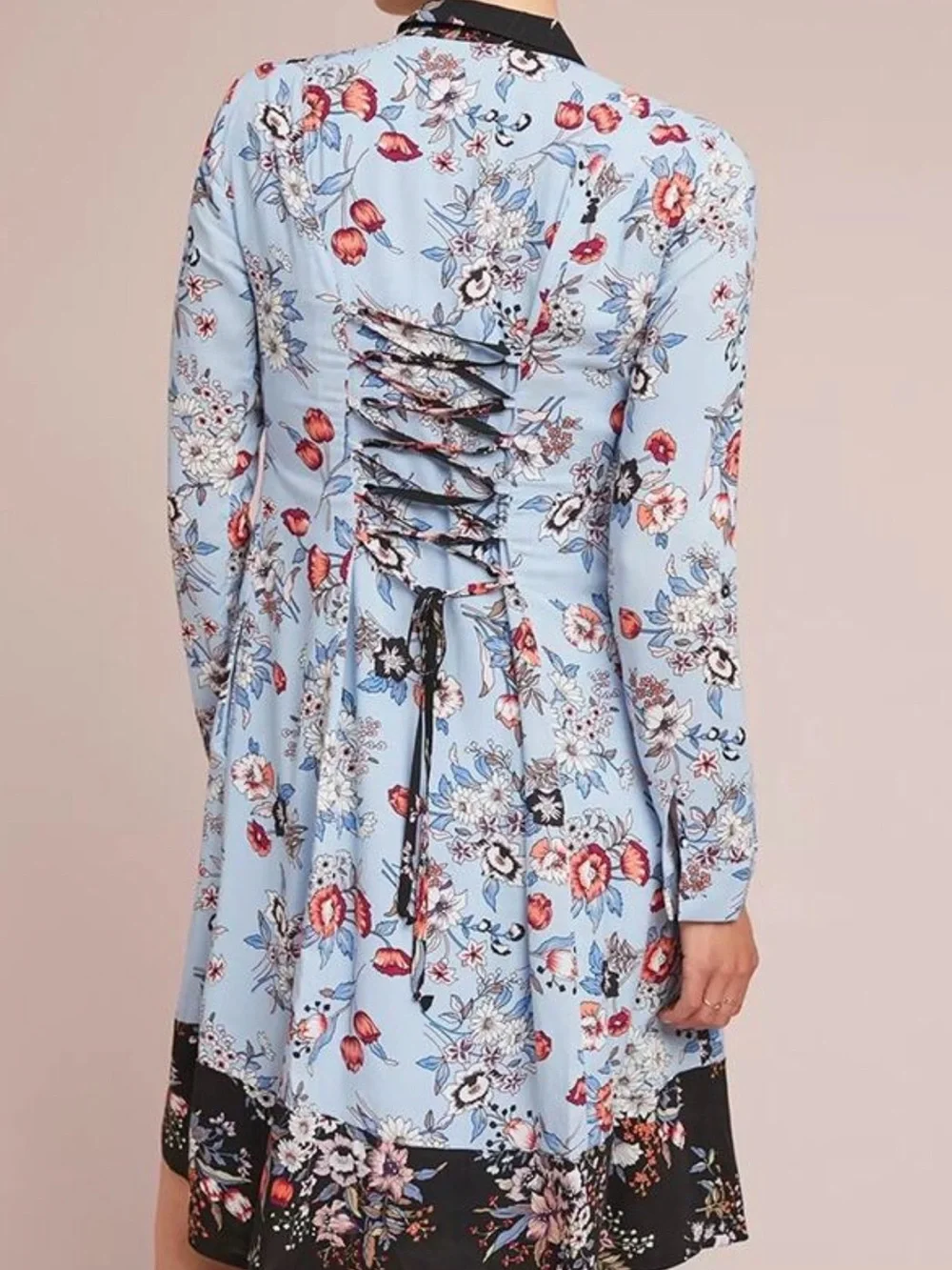 Anthropologie Blue Floral Long-Sleeve Dress - Picture 3 of 8